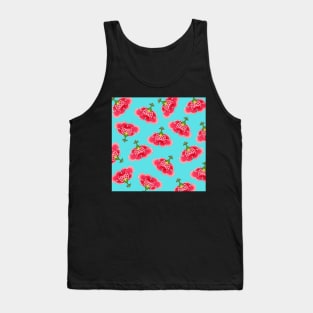 Chinese Vintage Pink and Red Flowers with Turquoise Blue - Hong Kong Traditional Floral Pattern Tank Top